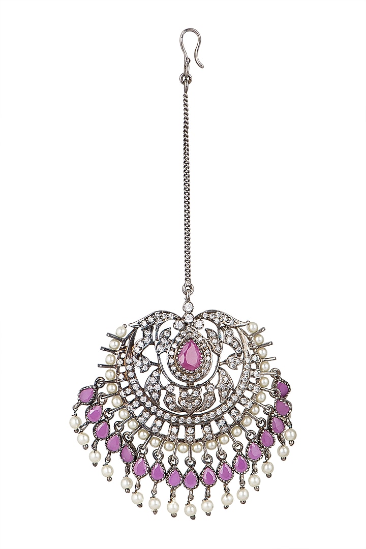 Black Rhodium Finish Earrings With Maang Tikka by Moh-Maya by Disha Khatri at Pernia's Pop Up Shop